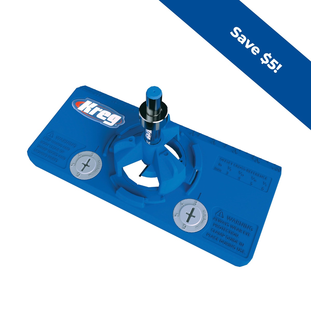 Kreg Tool KHI-HINGE Concealed Hinge Jig set up for drilling concealed cabinet door hinge cup holes with a hand drill