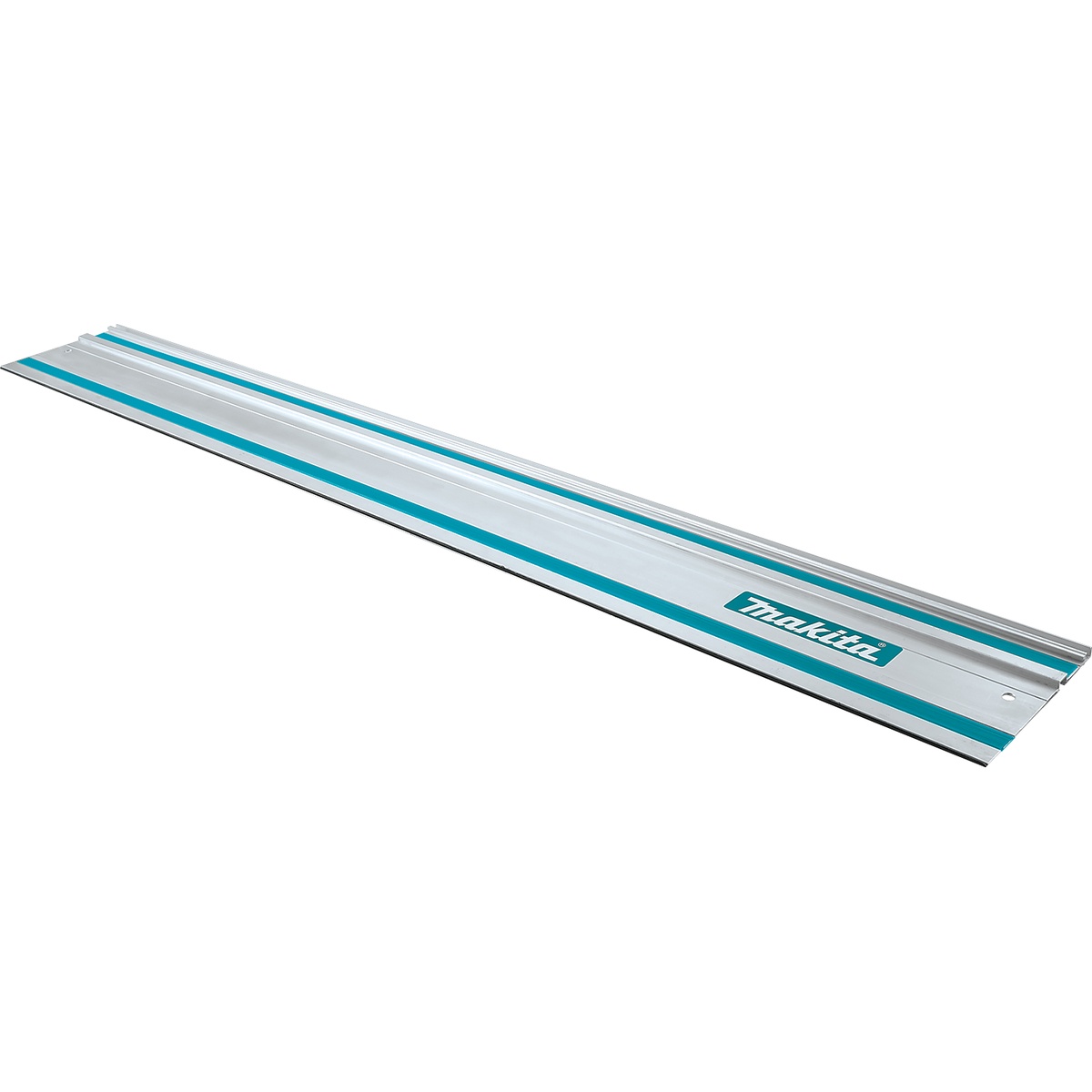 Makita 194368-5 55 inch Guide Rail shown as an aluminum plunge saw track for guiding straight cuts in plywood and sheet material on a jobsite or in a workshop
