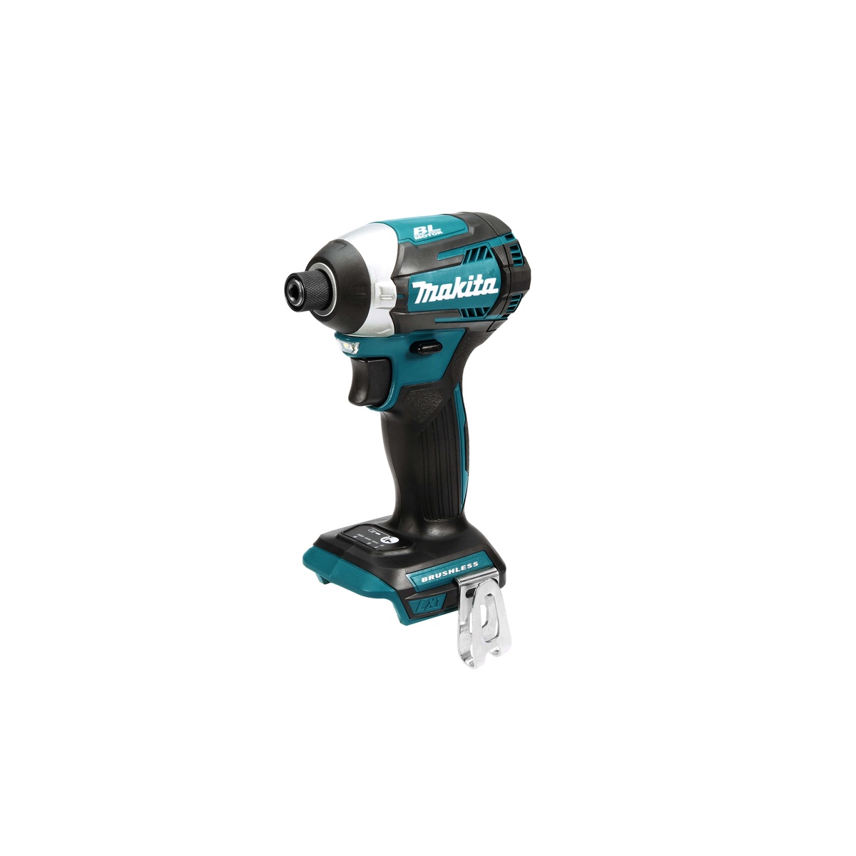 Makita XDT14Z 18V Brushless Cordless Quick-Shift Mode 3-Speed Impact Driver angled product shot highlighting brushless motor housing and compact fastening tool design