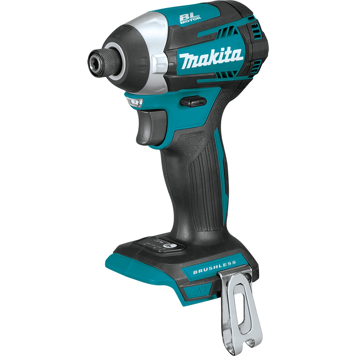 Makita XDT14Z 18V Brushless Cordless Quick-Shift Mode 3-Speed Impact Driver clean product view showing compact body and 1/4 inch hex chuck for fastening in tight work areas