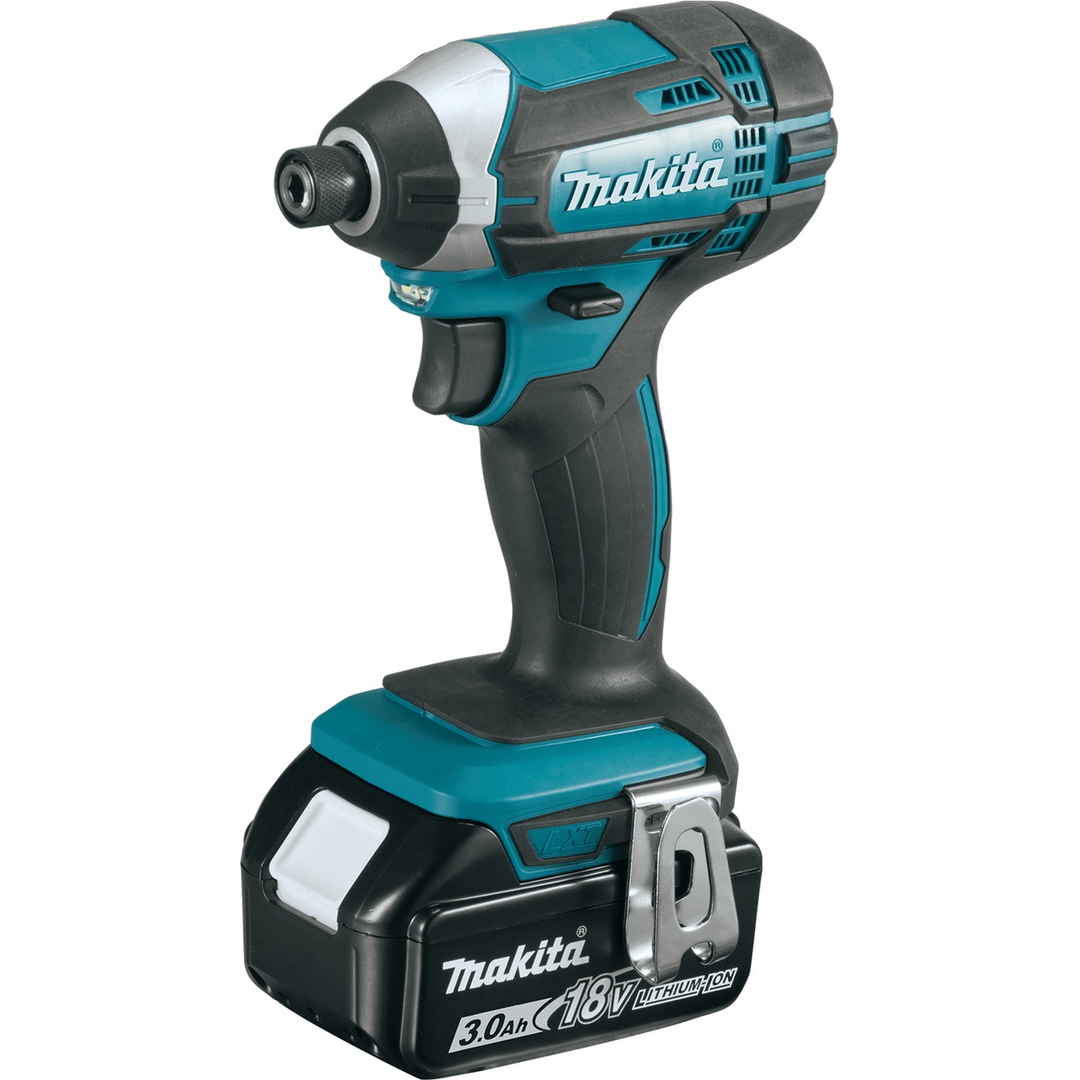 Makita XT505 18V LXT Lithium-Ion Cordless 5-Pc. Combo Kit 3.0Ah impact driver shown ready for screw driving and fastening on cabinets, hardware, and framing tasks
