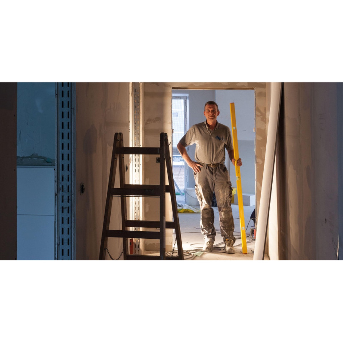 Stabila 29048 48 in. Type 80A-2 Non Magnetic Level carried on an indoor jobsite for framing and remodeling checks