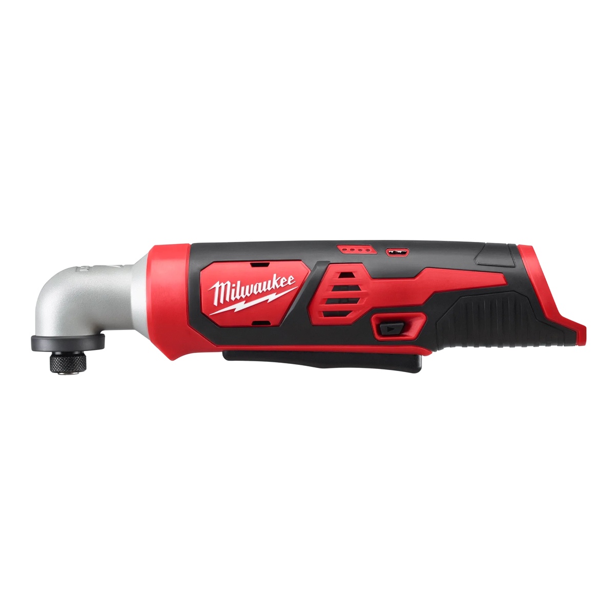 Milwaukee 2467-20 M12 1/4 inch Hex Right Angle Impact Driver side profile showing compact right angle head and body design for tight-space fastening