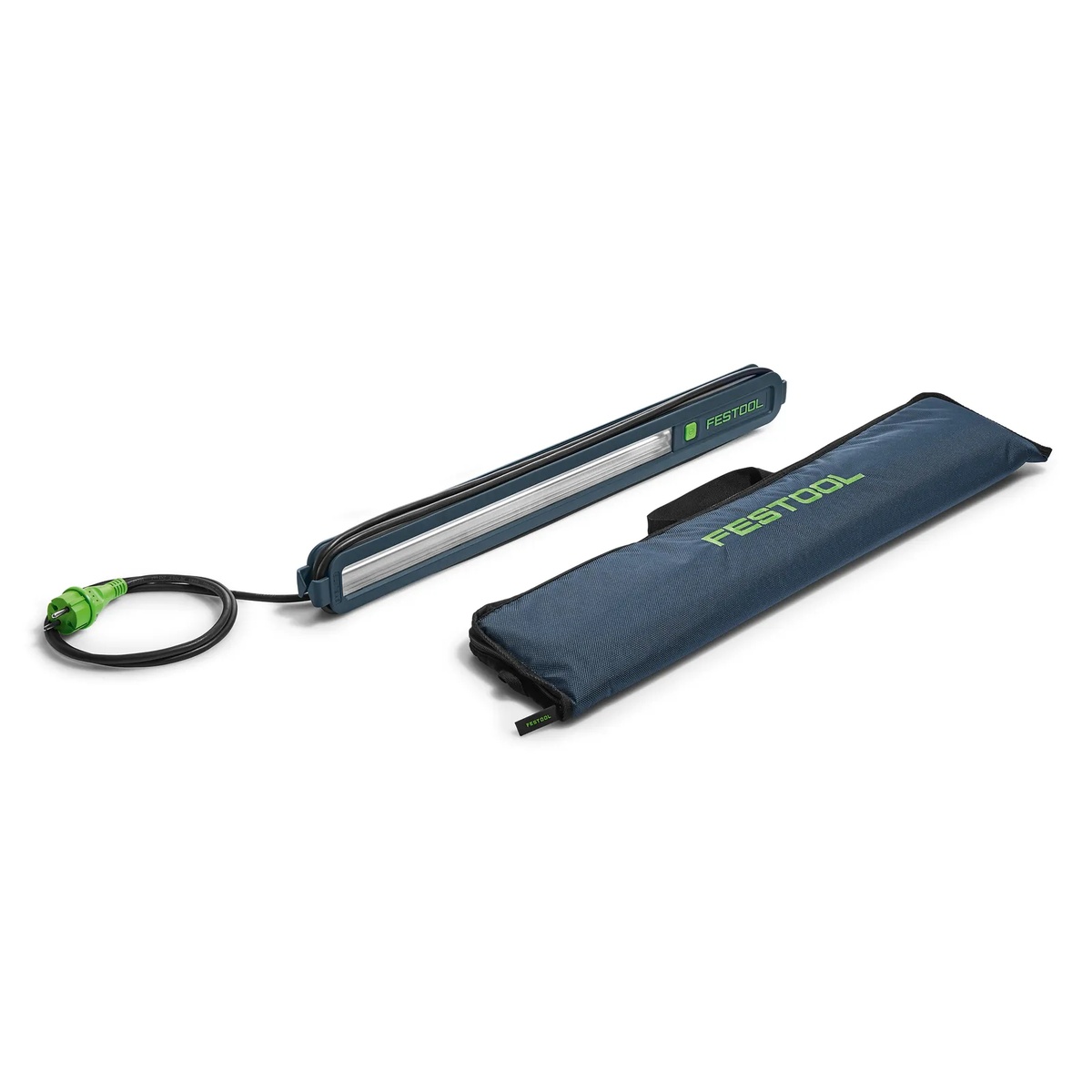 Festool 201938 Syslite STL 450 Surface Inspection Light with storage bag on a clean background, showing the long inspection light used for checking drywall, paint, and wood surfaces