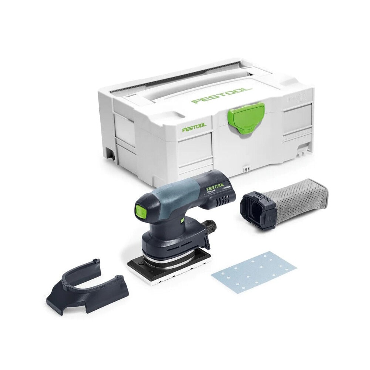Festool 576346 RTSC 400 18V Brushless Hybrid Cordless Sander BASIC kit with Systainer, edge protector, dust bag, and sanding sheet for clean finish sanding on cabinetry and trim