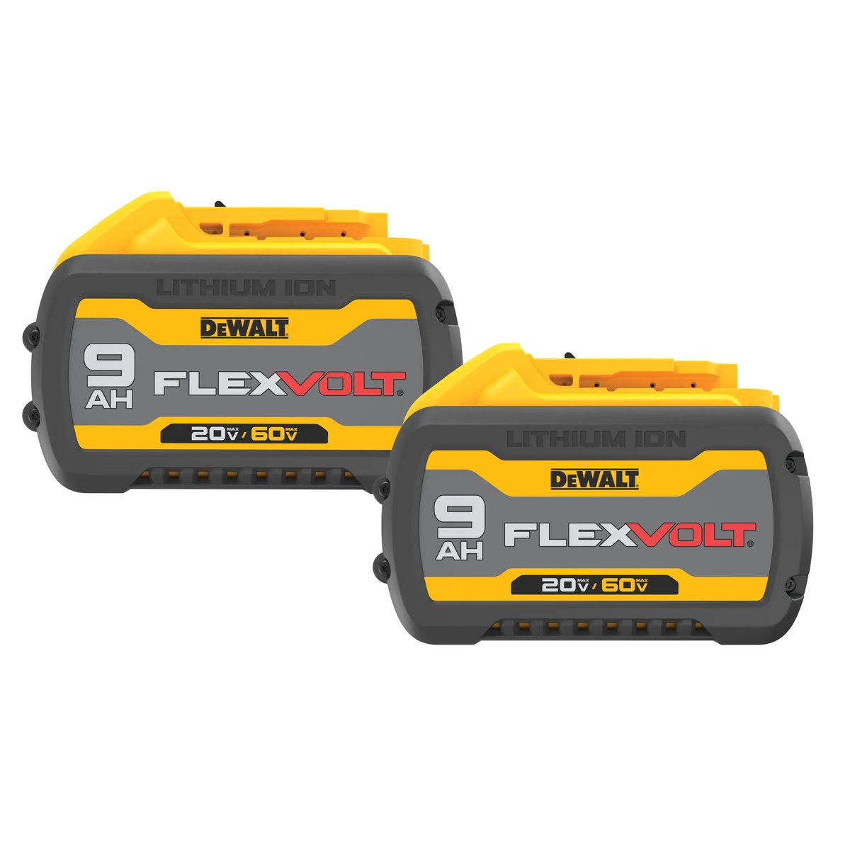 DEWALT DCB609-2 20V/60V MAX FLEXVOLT 9Ah Battery 2-Pack shown as a clean product shot for DEWALT cordless tool platform compatibility