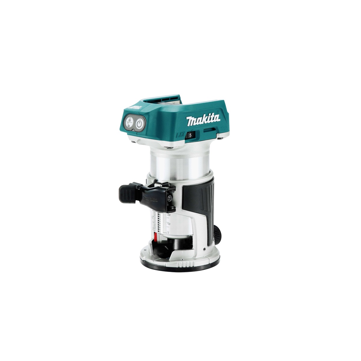 Makita XTR01Z 18V LXT Lithium-Ion Brushless Cordless Compact Router, Tool Only shown as a compact cordless router for finish routing and edge trimming in cabinetry and woodworking