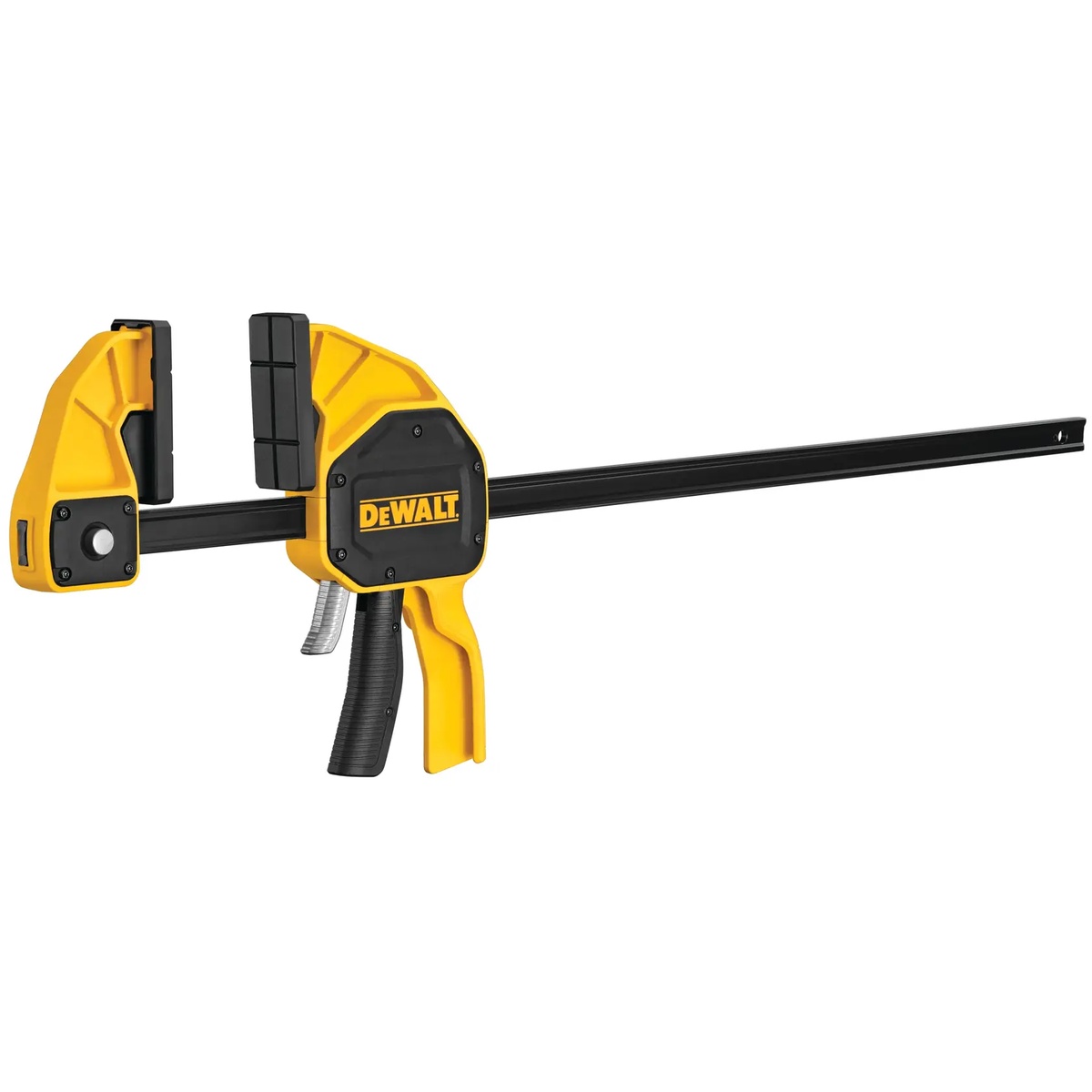 DEWALT DWHT83186 24 in. Extra Large Trigger Clamp product view showing reinforced body, jaw pads, and steel bar on a clean background