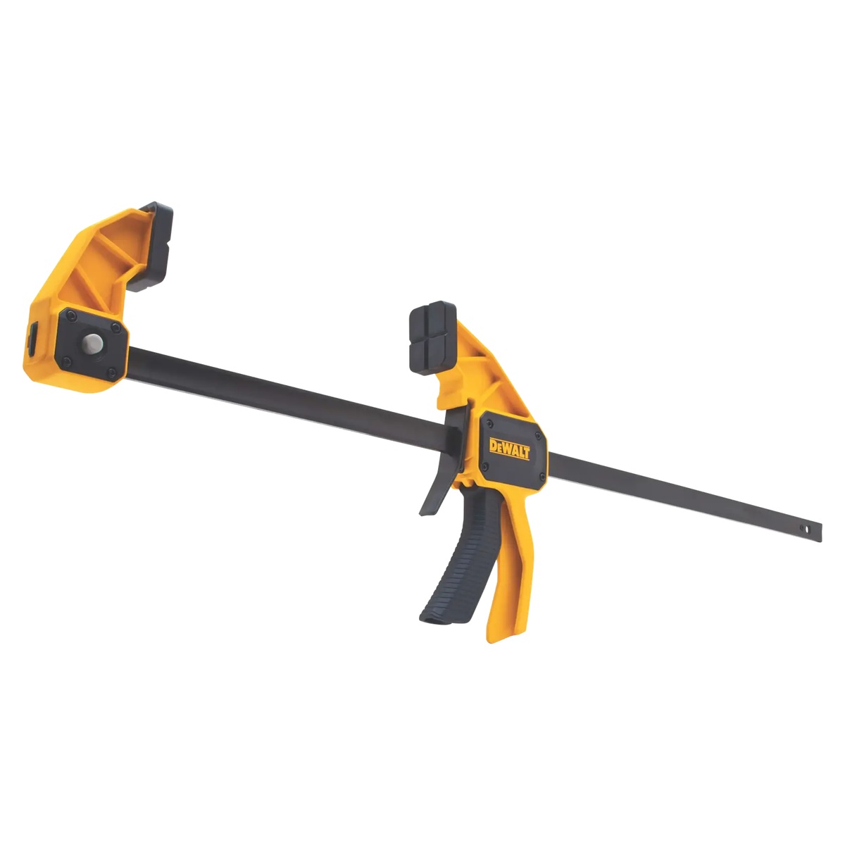 DEWALT 24-in. (600 mm) Large Trigger Clamp full product image showing reinforced nylon body and heat-treated steel bar