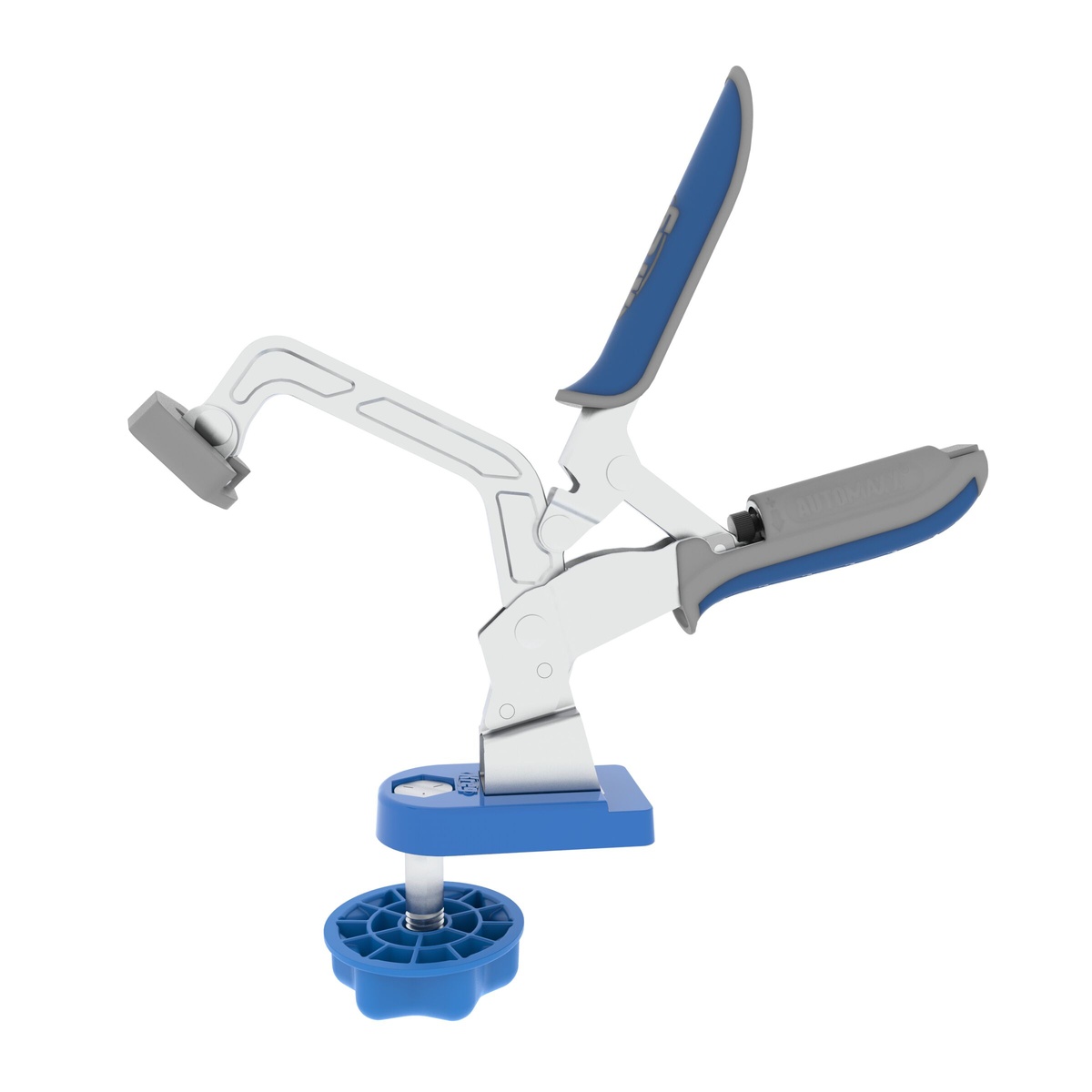 Kreg KBC3-BAS Bench Clamp with Bench Clamp Base mounted on its base for portable workholding on a bench during joinery and project assembly