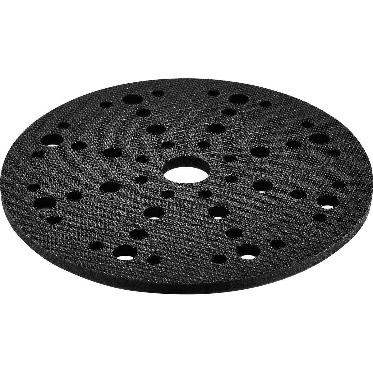Festool 203348 6 inch StickFix Multi Jetstream2 Interface Pad 150mm close-up showing the Multi-Jetstream 2 hole pattern for dust extraction on a sanding setup