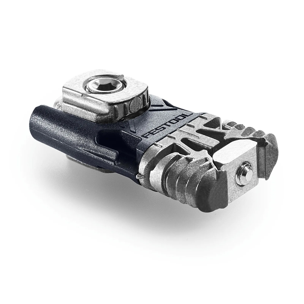 Close-up of Festool 203166 Domino DF 500 8mm panel connector hardware showing the 8 mm connector body for cabinet and furniture joinery