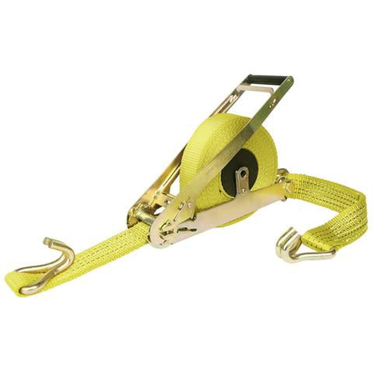Quickloader QL100001 10000lb 27ft Ratchet Strap, 1-Pack product view showing retractable ratchet body, polyester webbing, and wire hooks on a clean background