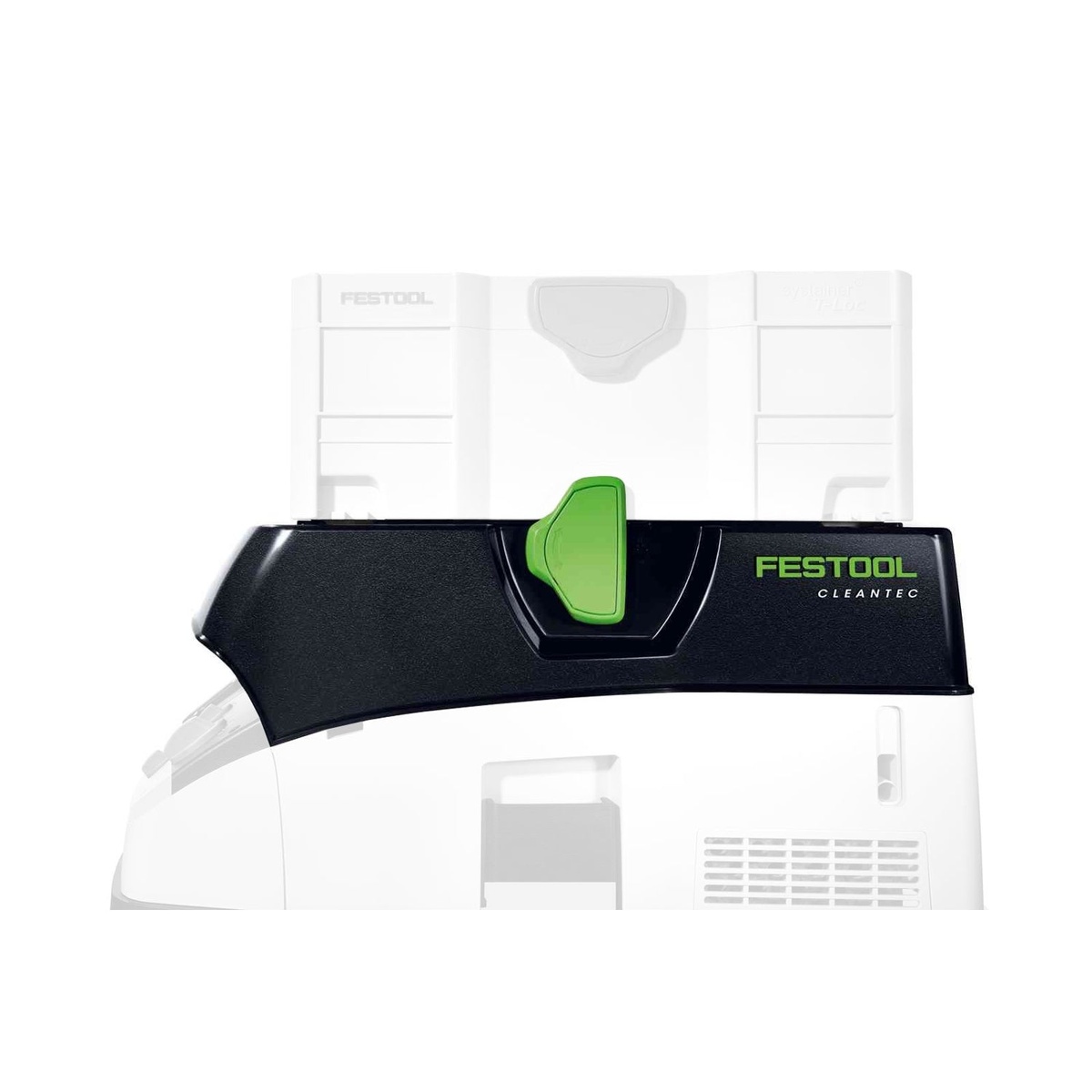Festool 204040 Replacement T-LOC Hose Garage hood mounted on a Festool CT dust extractor for hose and cord storage in a workshop setup