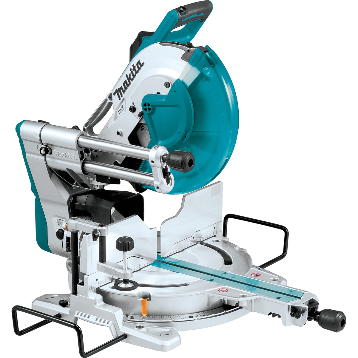 Makita LS1219L 12 inch dual-bevel sliding compound miter saw with laser product view showing tall fence, wide base, and sliding head for crown molding, baseboard, and wide crosscut work