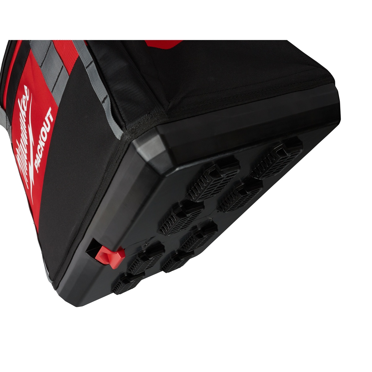Milwaukee PACKOUT Tool Bag showing the impact-resistant polymer base and PACKOUT modular connectivity system