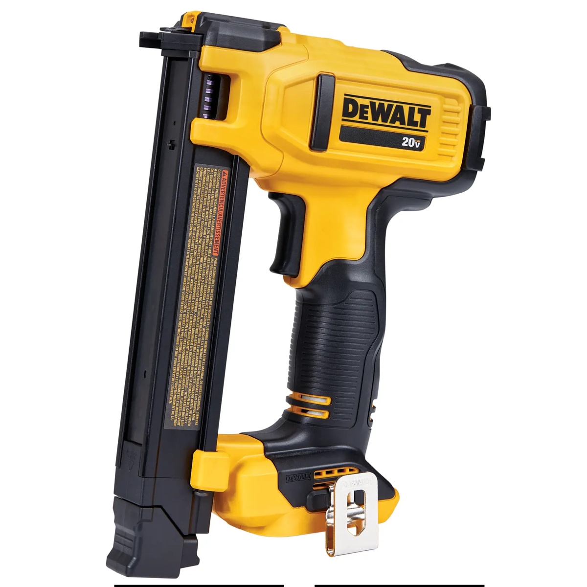 DeWalt DCN701B 20V MAX Cordless Electrician Cable Stapler clean product view showing the compact body, magazine, grip, and belt hook for residential wiring and cable fastening work