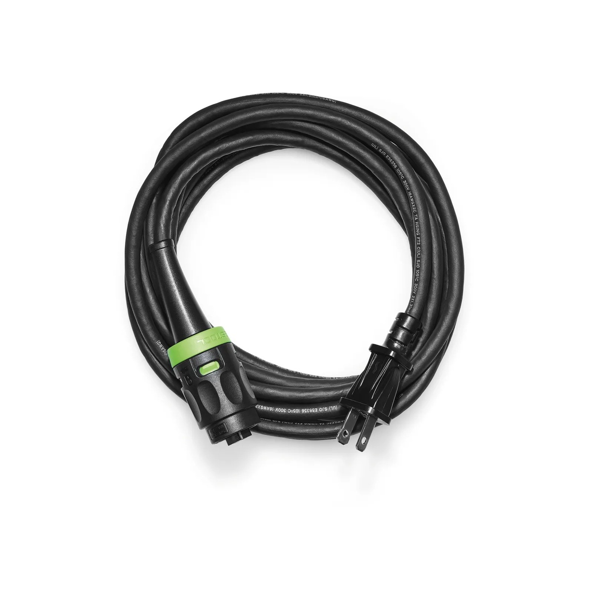 Festool 203925 Plug-it Detachable Replacement 13' Power Cord, 16-Gauge coiled on a clean background showing the detachable plug-it connector and standard wall plug for shop and jobsite tool power