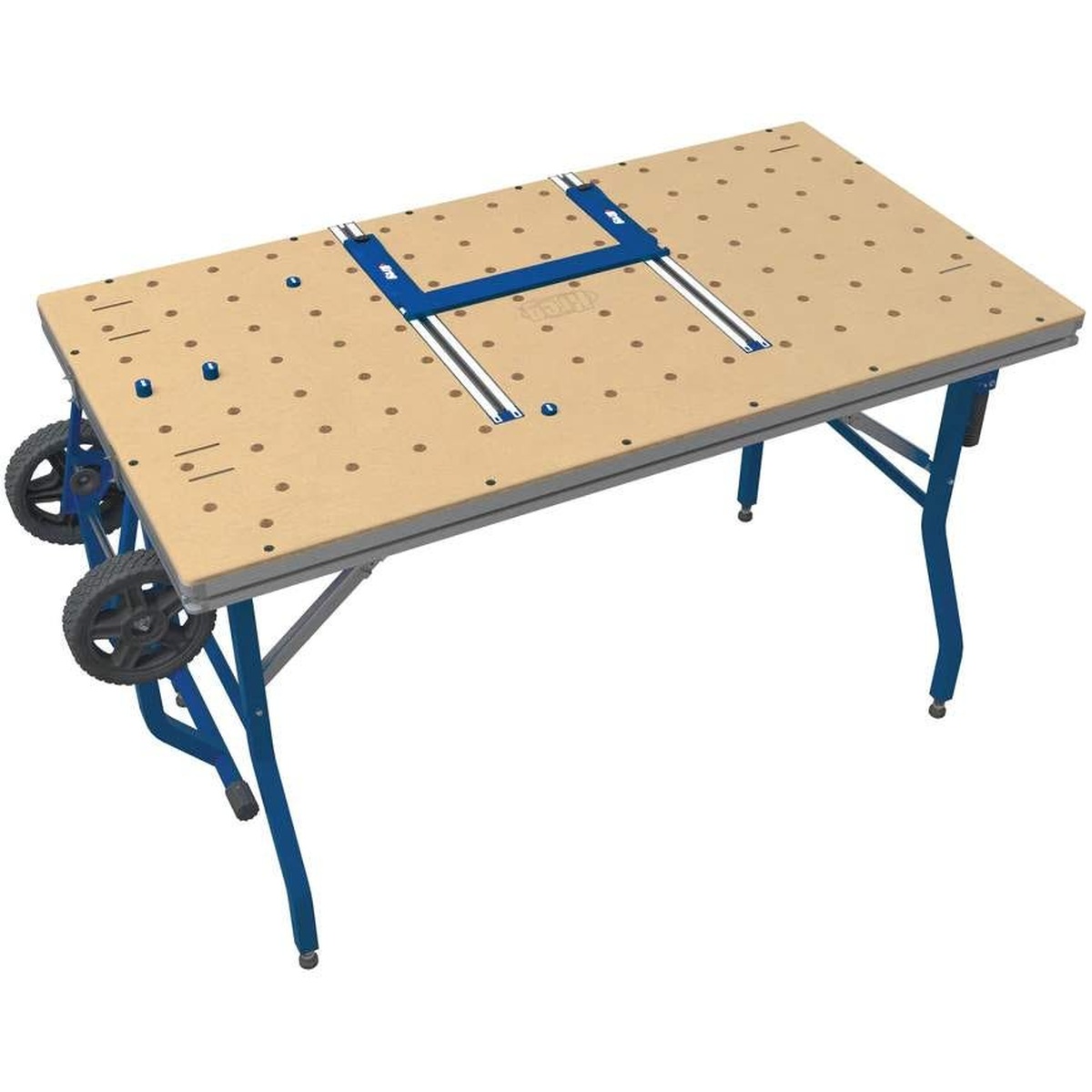 Kreg ACS1000 Adaptive Cutting System Project Table Kit shown assembled with folding steel base and wheels for moving between jobs