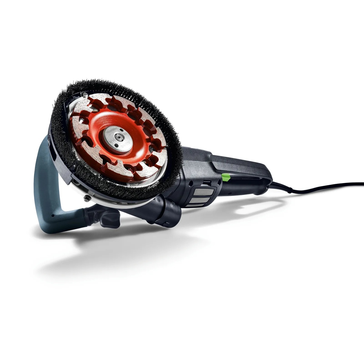 Festool 768018 DIA ABRASIVE-D130 PREMIUM Diamond Disc mounted on Festool RG 130 grinder for surface grinding setup in studio context