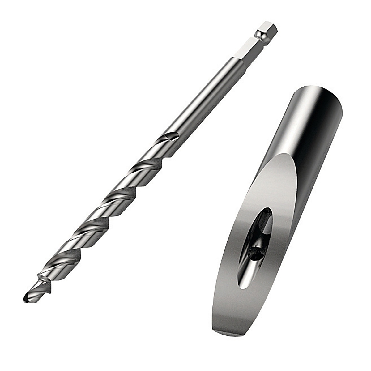 Kreg Tool DB210-MBB Foreman Micro-Pocket Drill Bit With Drill Guide shown as a clean product image with the drill bit and guide for pocket-hole joinery work in cabinet frames, drawers, and narrow wood stock