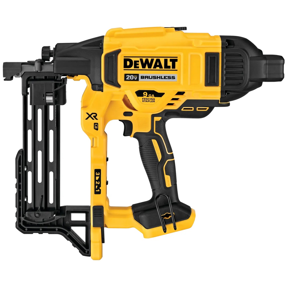 DEWALT DCFS950B 20V MAX XR 9GA Cordless Fencing Stapler clean product view showing magazine, grip, and compact cordless body