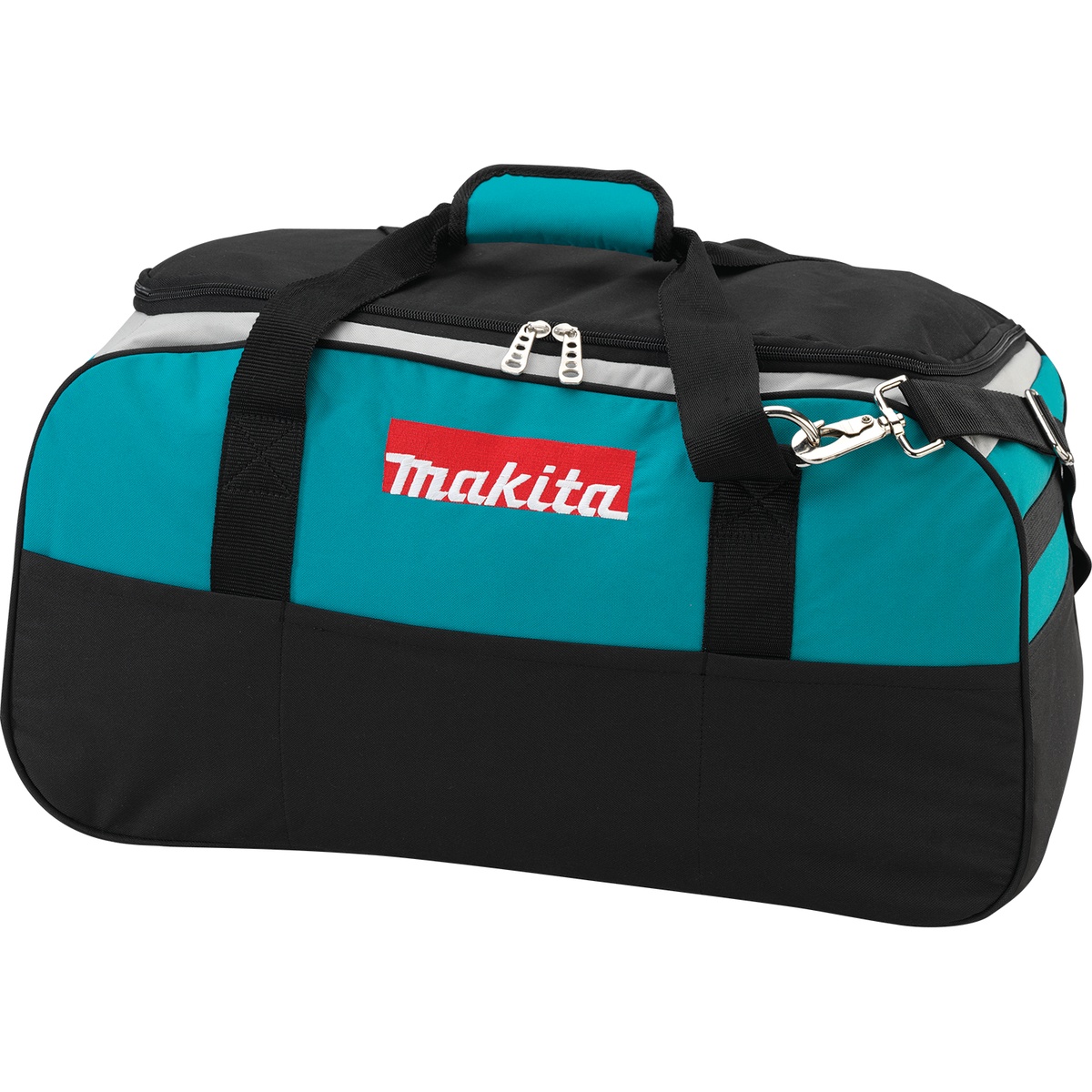 Makita 831284-7 23 inch Contractor Tool Bag shown as a clean product shot with shoulder strap, padded handle, and exterior pocket layout for carrying tools and accessories between truck and jobsite
