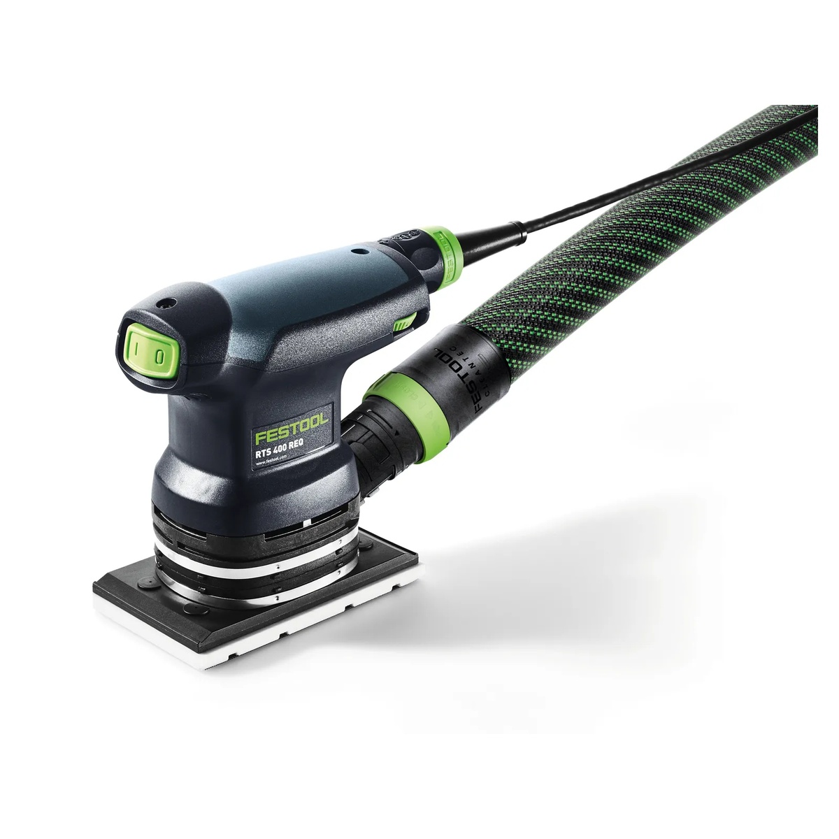 Festool 576054 RTS 400 REQ Orbital Sander connected to a dust extraction hose for cleaner finish sanding