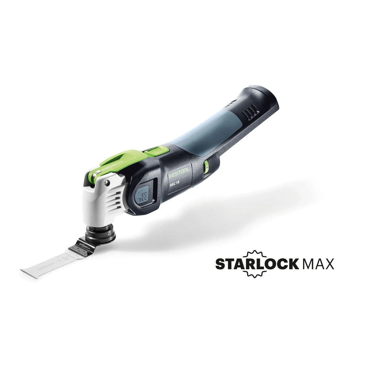 Festool 576589 Vecturo OSC 18 StarlockMax Cordless Multi-Tool BASIC showing the StarlockMax accessory interface for quick blade changes between jobsite tasks