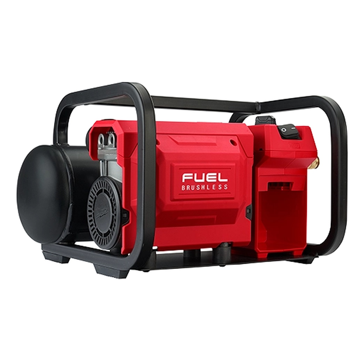Milwaukee 2840-20 M18 FUEL 2 Gallon Compact Quiet Compressor side view showing brushless motor housing and oil-free pump design