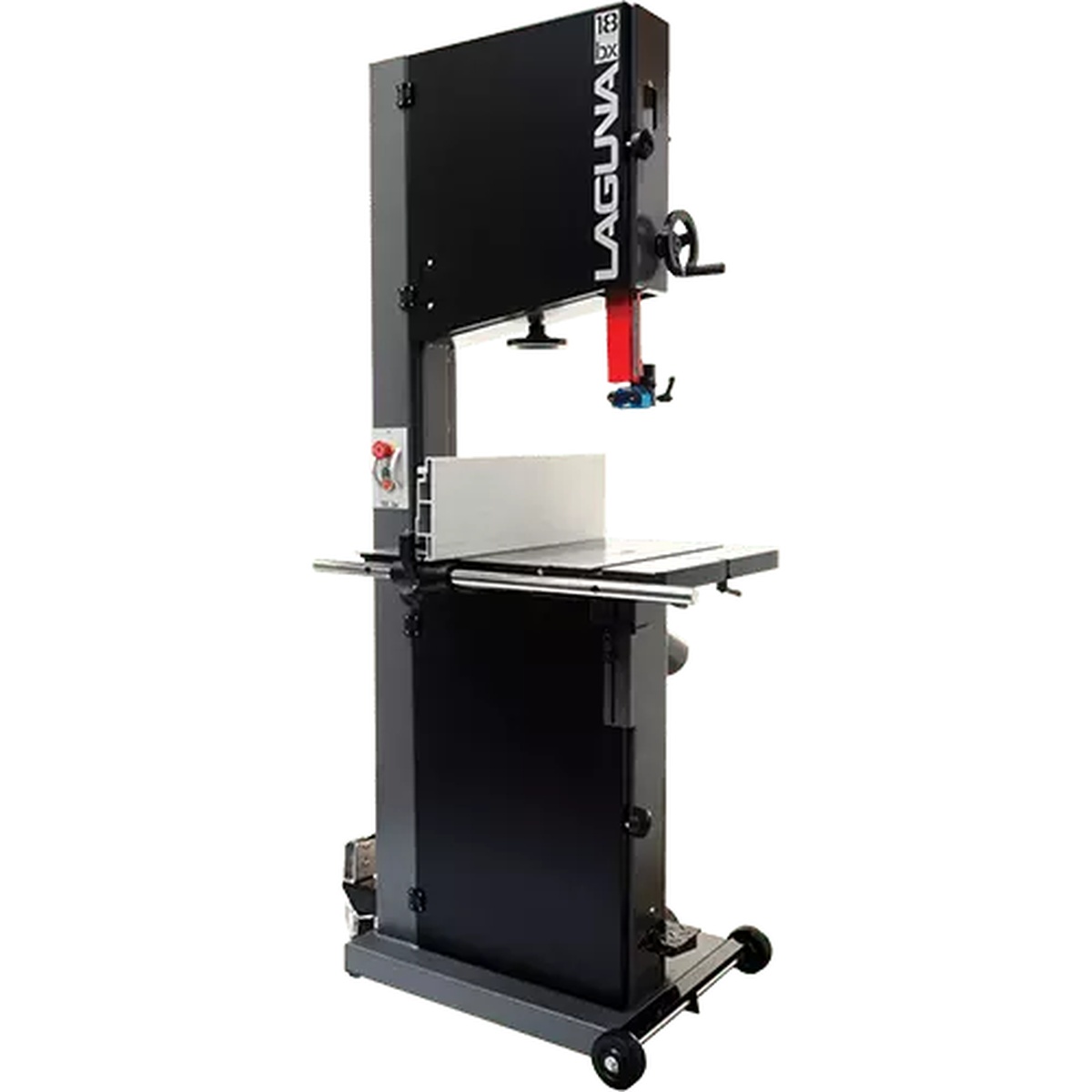 Laguna MBAND18BX2203 18|BX Bandsaw full product view showing the floor-standing woodworking bandsaw with fence and cast table in a shop-ready setup