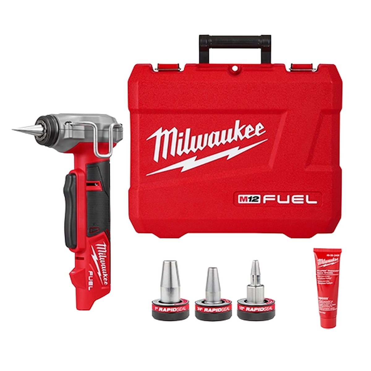 Milwaukee M12 FUEL ProPEX Expander kit with carry case RAPID SEAL heads and cone grease for plumbing installation