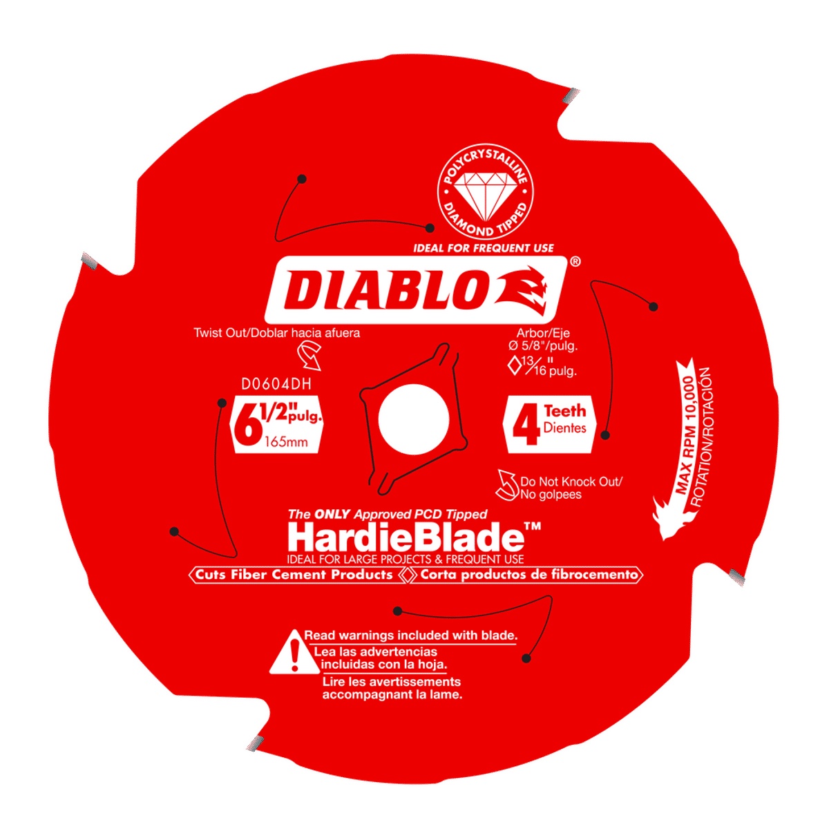 Diablo D0604DH 6-1/2 in. x 4-Tooth HardieBlade Saw Blade for Fiber Cement shown as a product close-up for fiber cement siding and trim cutting applications on the jobsite