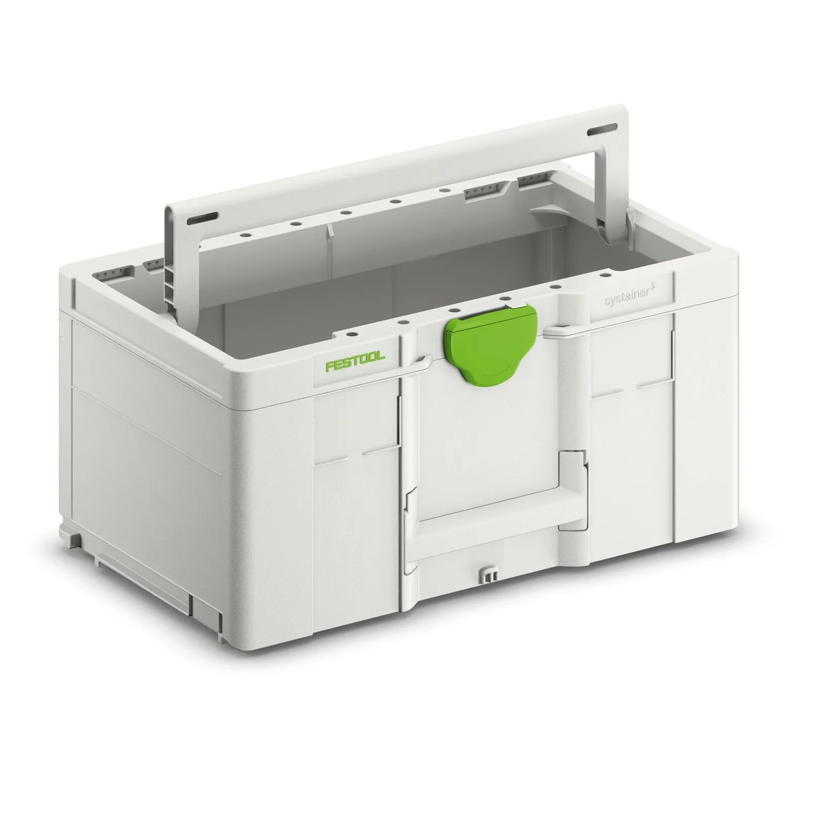 Festool 204868 Systainer3 Open Top ToolBox L 237 shown open with foldaway handle raised for quick access to hand tools and accessories in workshop or jobsite storage