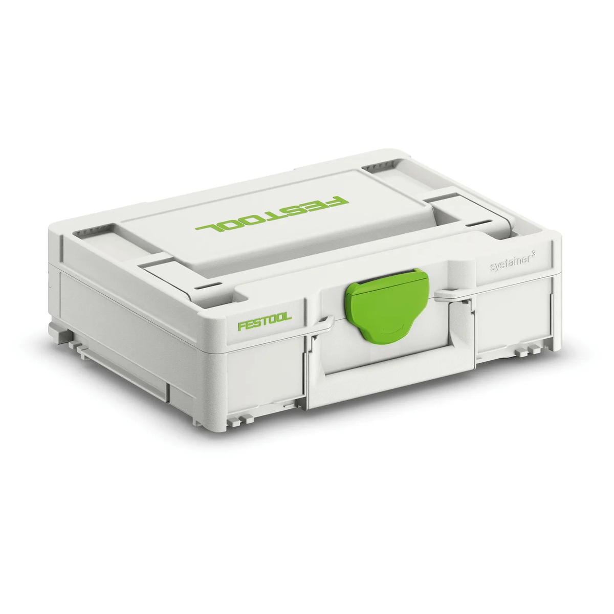 Festool SYS3 M 112 Systainer compact storage case shown closed for organized tool and accessory transport in a workshop or jobsite setup