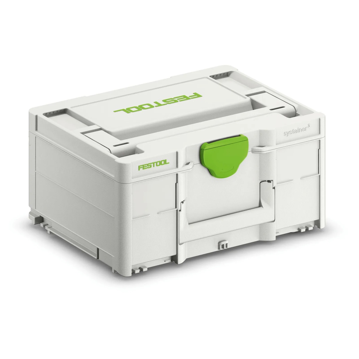 Festool 204842 Systainer3 M 187 storage case shown closed on a clean background, highlighting the front handle and T-LOC latch for workshop and jobsite transport