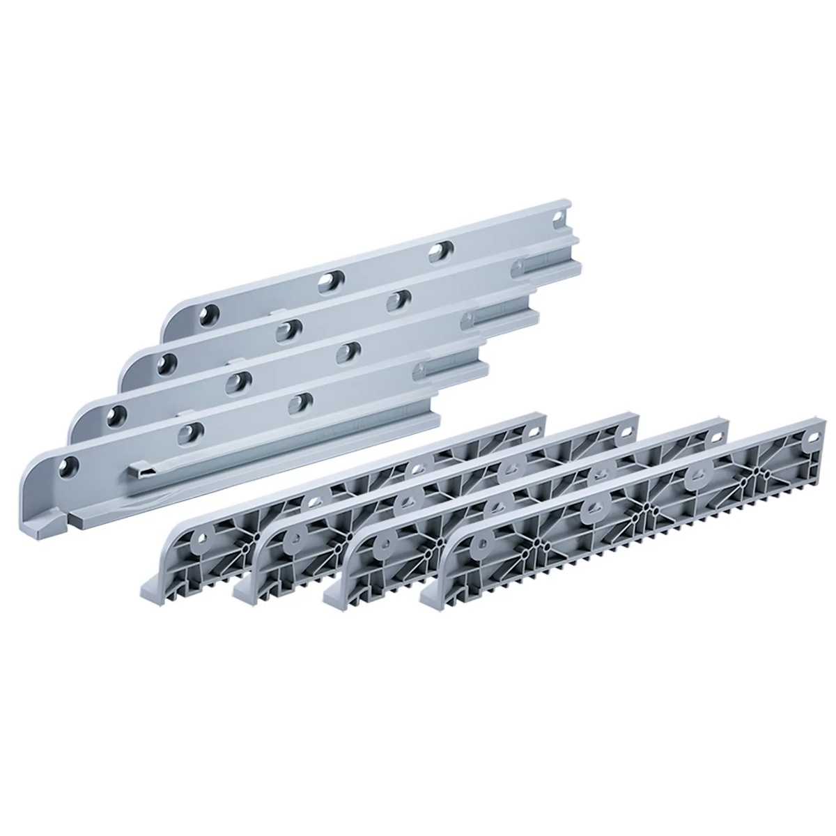 Festool 204871 Mounting Rails for Systainer3 M and Systainer3 L shown as a four-pack of gray mounting rails for building custom shop or van storage racks