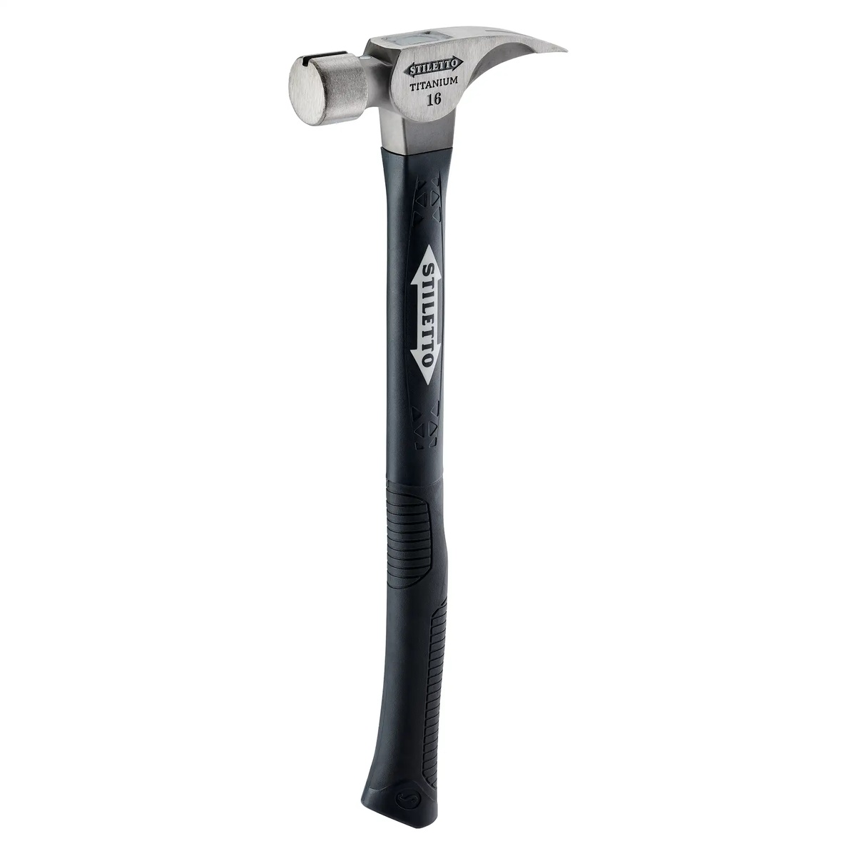 Stiletto TI16SC-F 16 oz Titanium Smooth Face Hammer with 18-in. Hybrid Fiberglass Handle shown as a full product view for framing and remodeling jobsite use