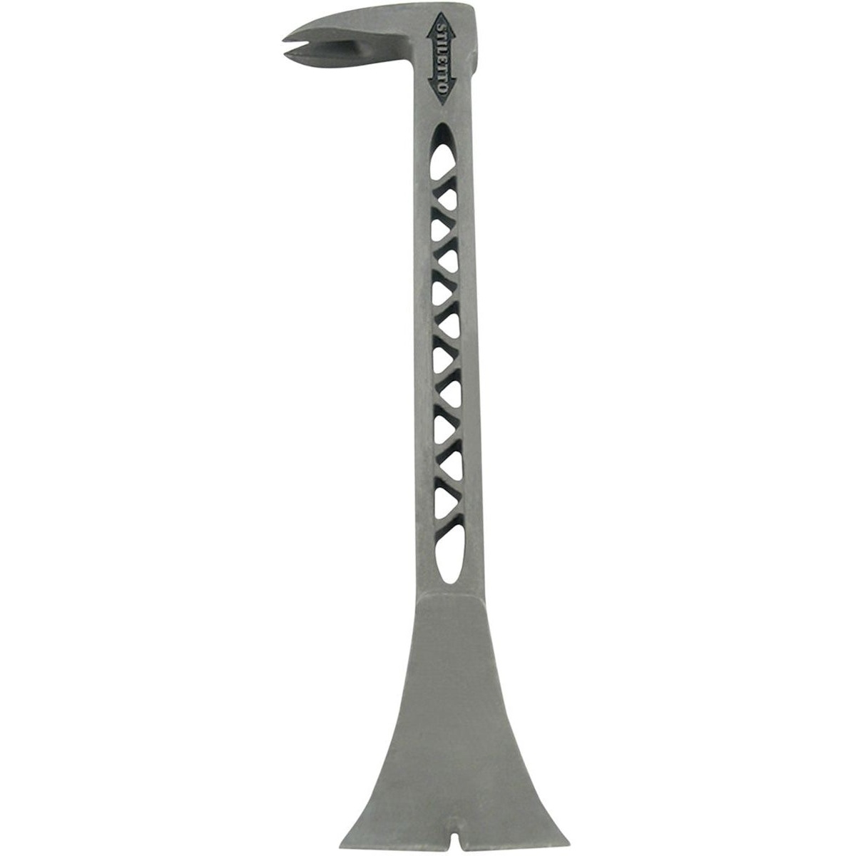 Stiletto TRIMBAR5 9.5-in. Titanium Trim Bar Finish and Trim Puller shown as a lightweight titanium pry bar for trim removal and finish nail pulling in finish carpentry and remodeling work