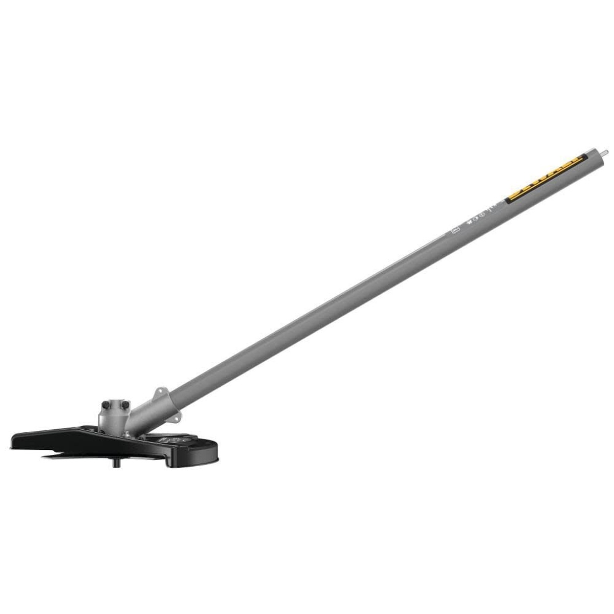 DEWALT DWOAS5BC Brush Cutter Attachment close-up showing the cutter head and shaft connection used for heavy brush clearing and outdoor maintenance
