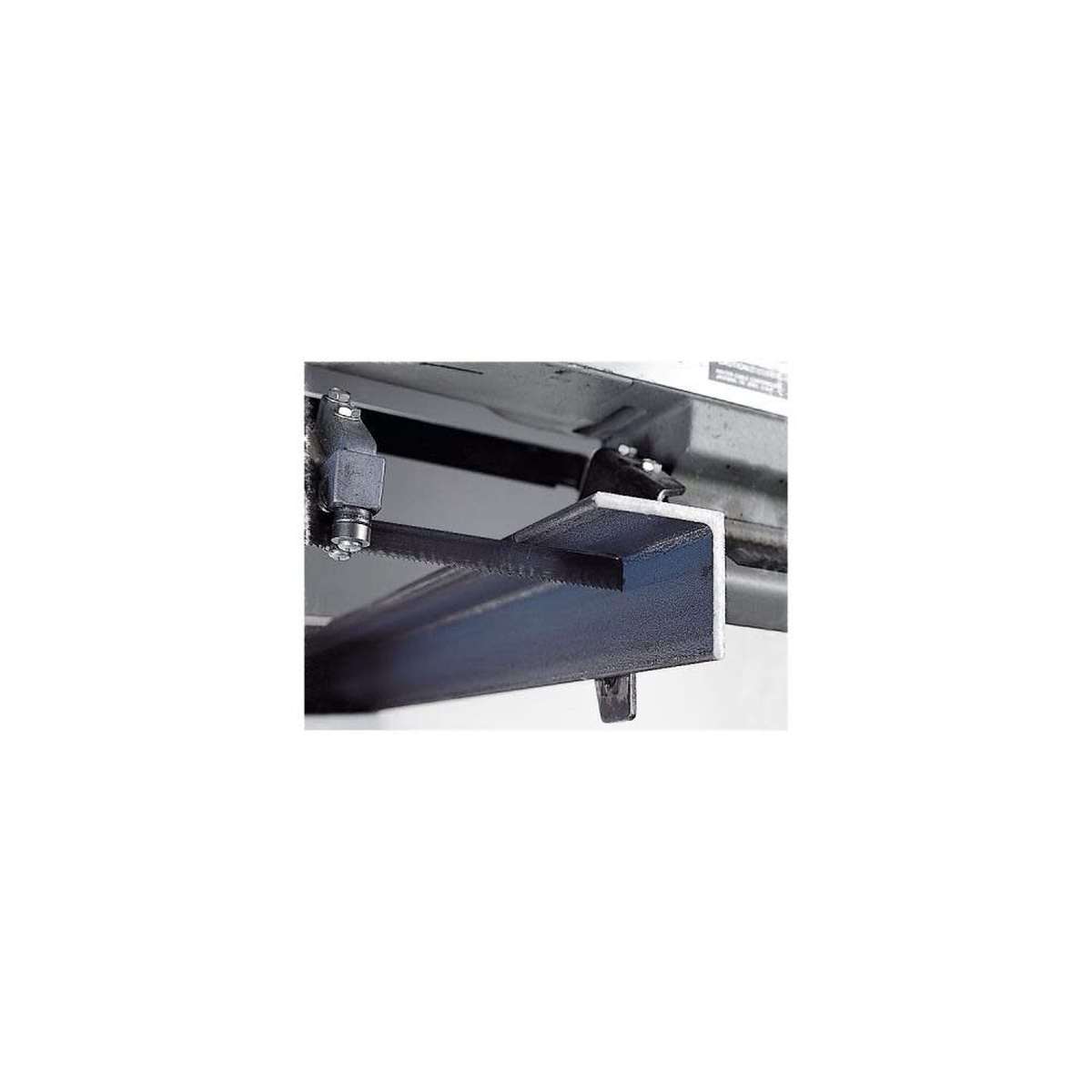 Lenox 3842738PW1418 WOLF-BAND Portable Band Saw Blade cutting metal stock on a portable band saw in a shop or jobsite setup