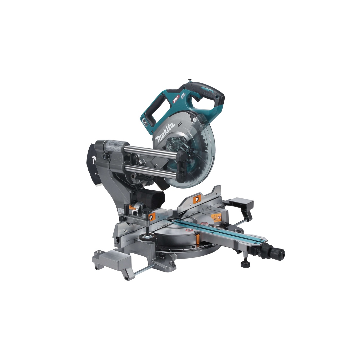 Makita GSL02Z 40V max XGT Brushless Cordless 8-1/2 inch Dual-Bevel Sliding Compound Miter Saw showing bevel and miter controls for trim cutting and remodeling work