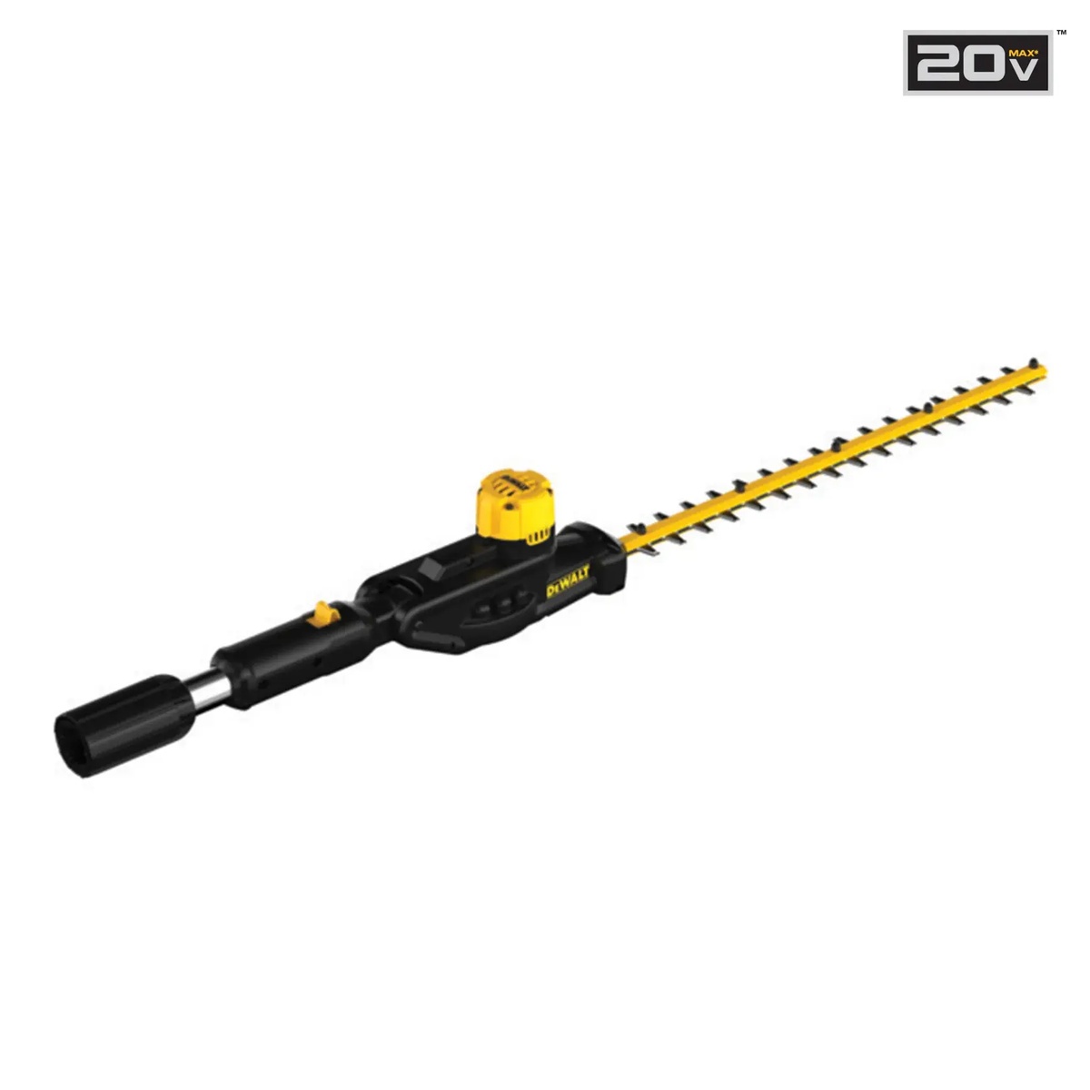 DEWALT DCPH820BH Pole Hedge Trimmer Head with 20V MAX Compatibility shown as a pole hedge trimmer attachment for landscaping and hedge trimming work