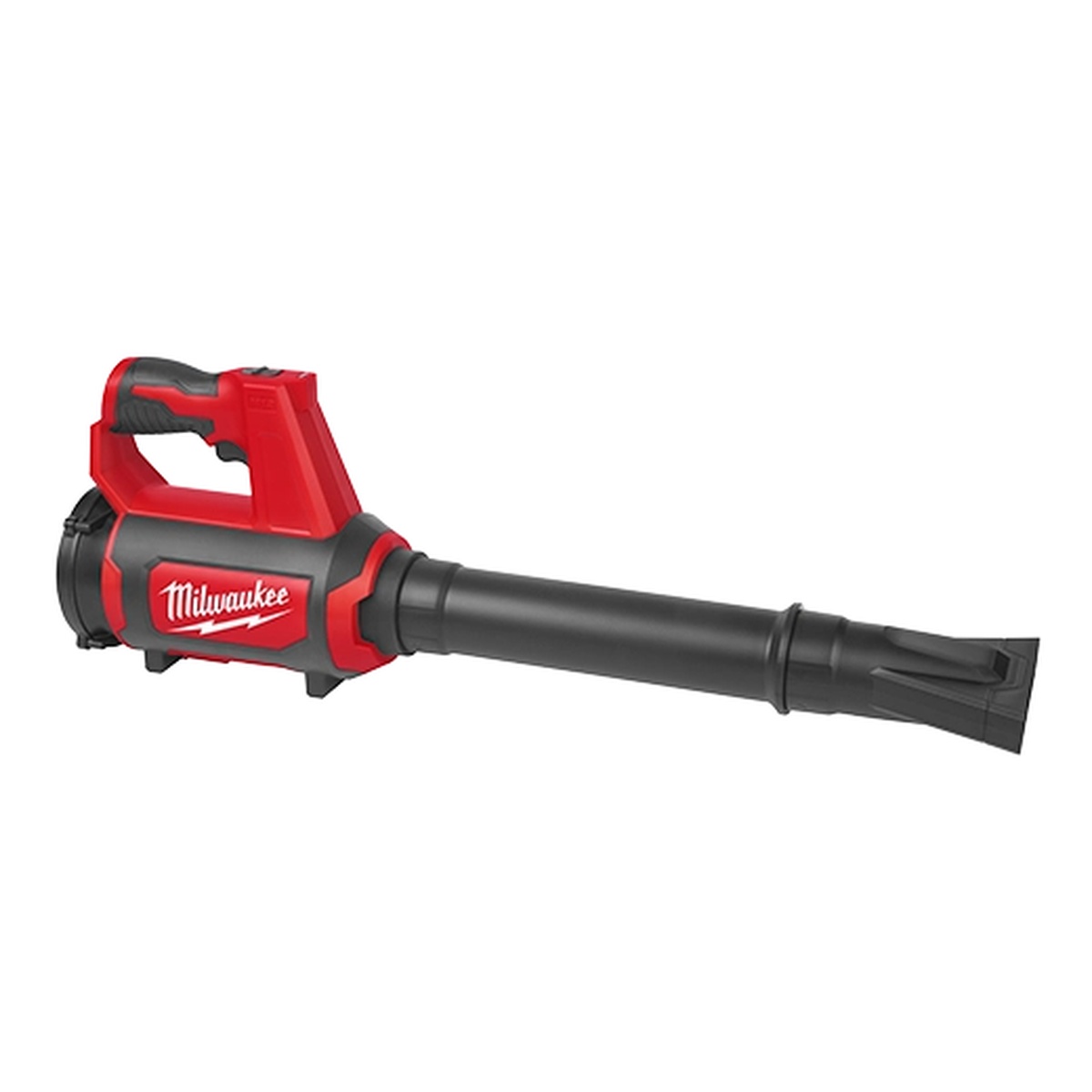 Milwaukee 0852-20 M12 Compact Spot Blower with wide sweeping nozzle attached for clearing open work surfaces and floor debris