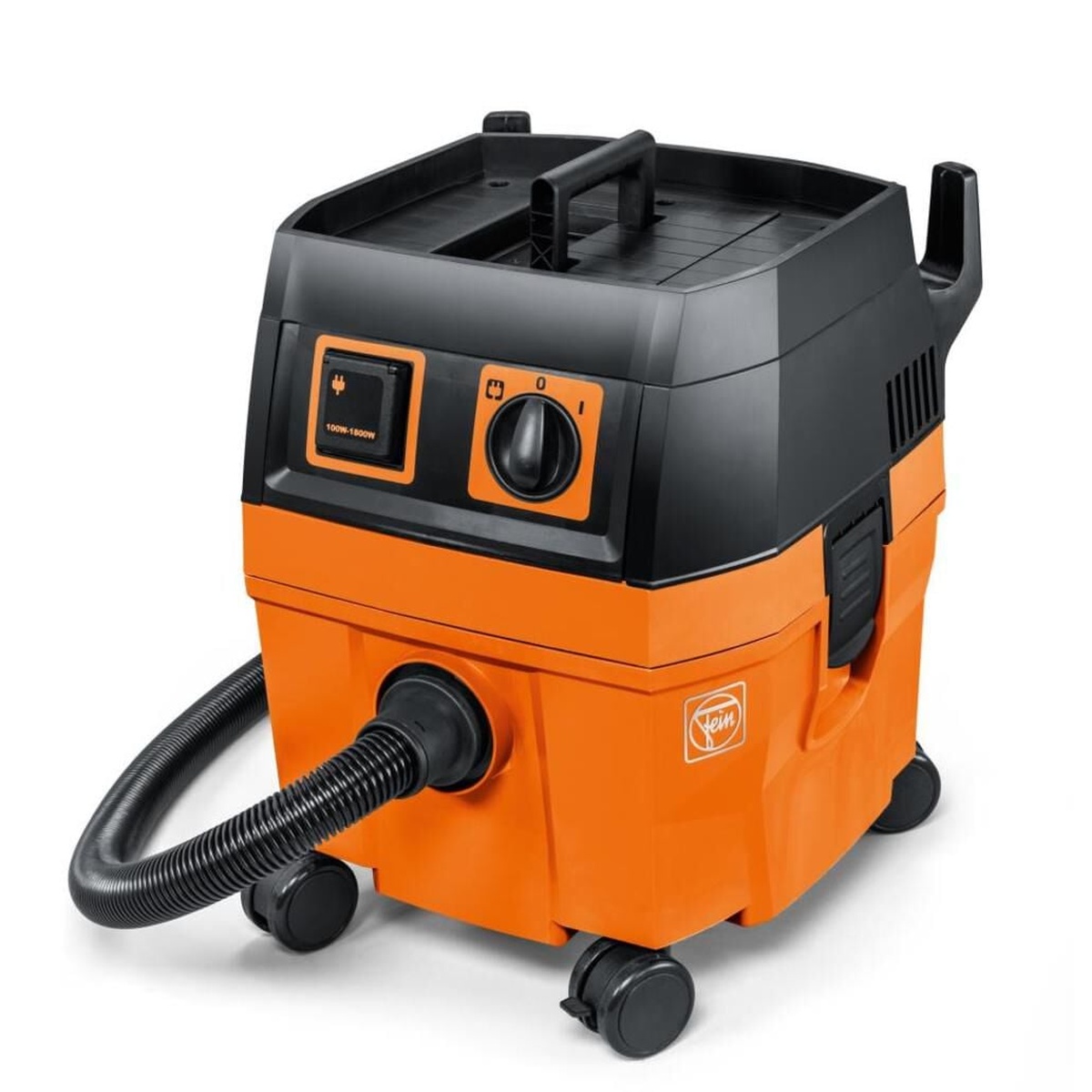 Fein 92035236090 Corded TURBO I 5.8 Gal. Wet/Dry Dust Extractor showing the auto-start outlet, suction hose connection, and front controls for tool-connected dust extraction