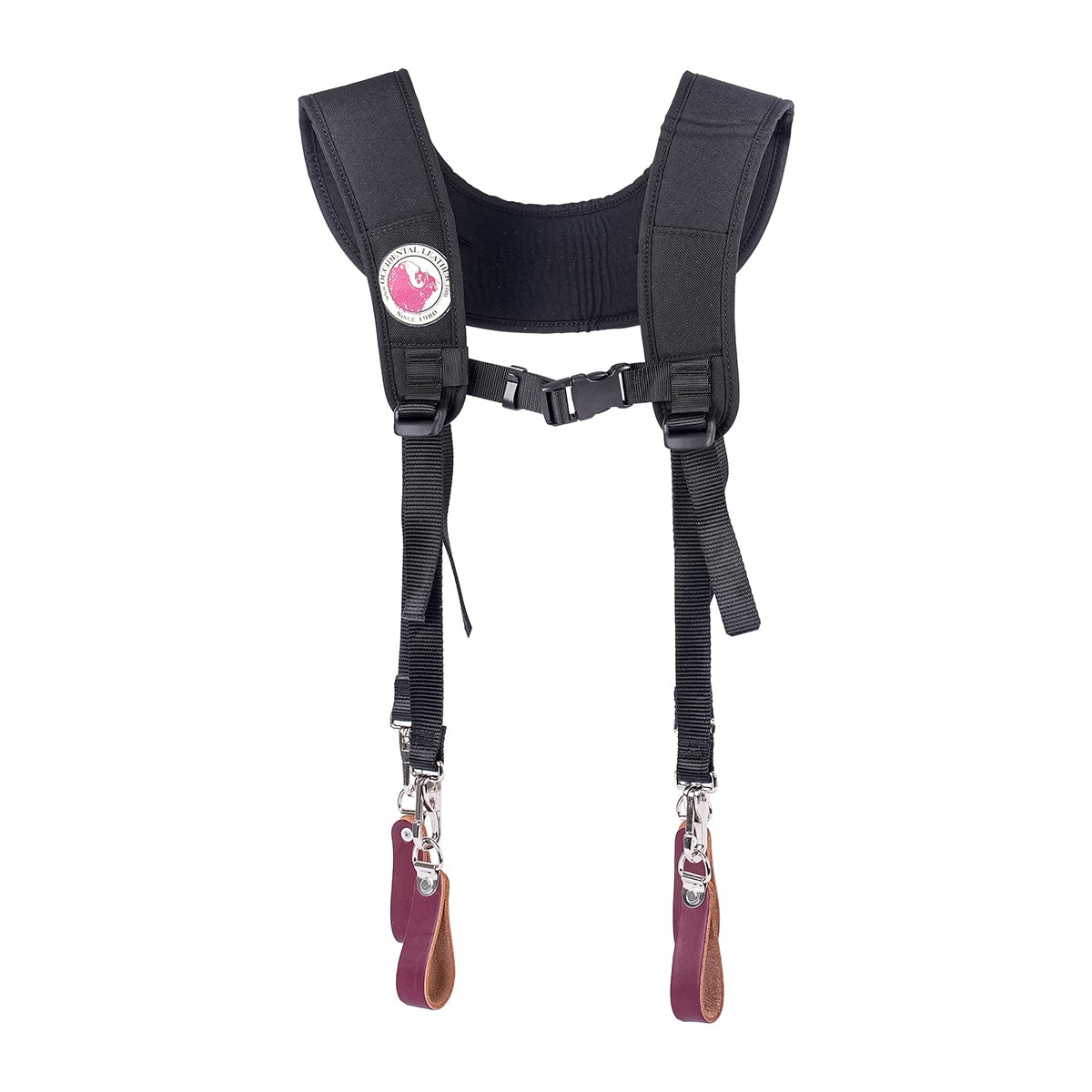 Occidental Leather Stronghold Light Suspenders shown as a lightweight tool belt suspender system with padded shoulder straps, nylon webbing, and leather clip attachments for jobsite belt support