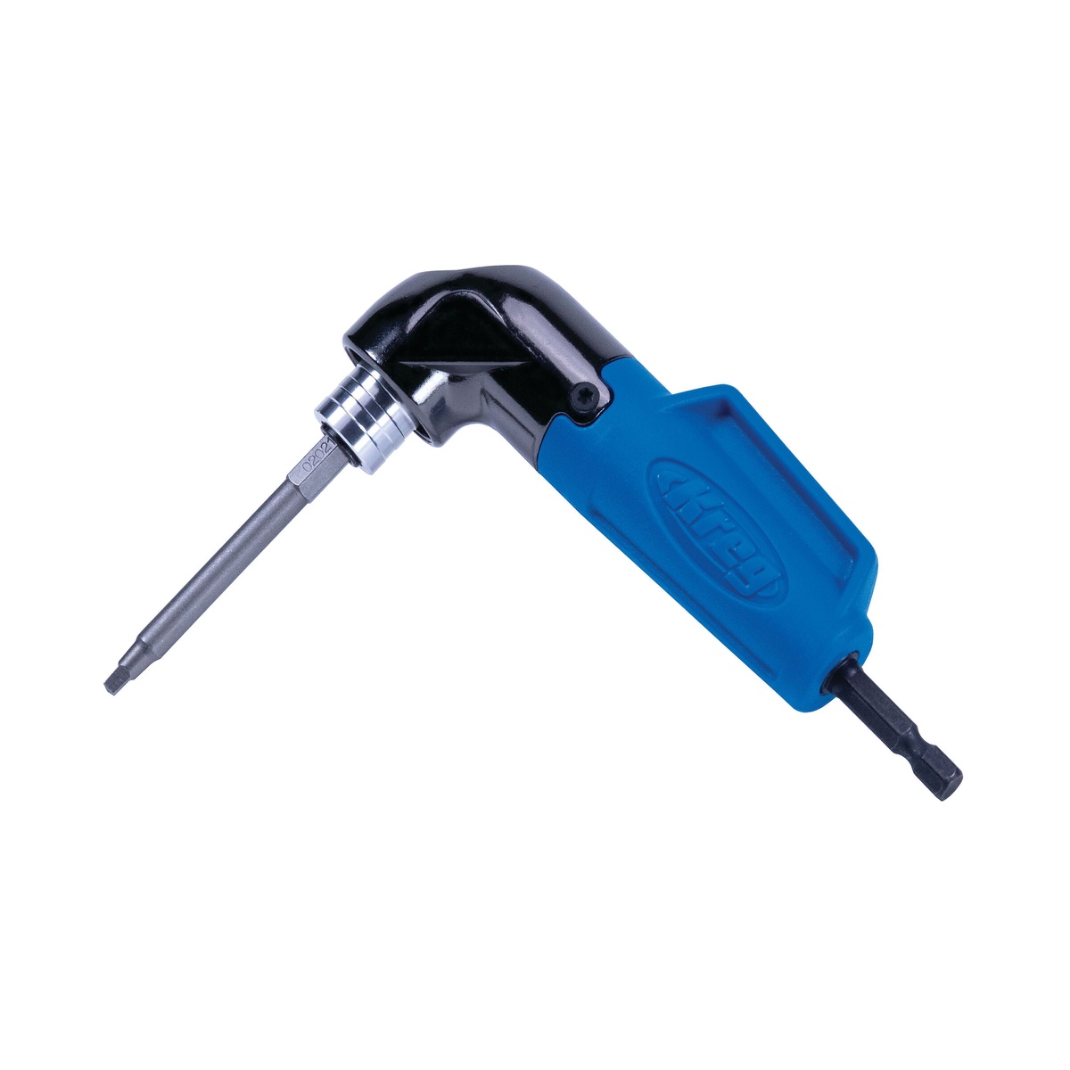 Kreg 90 Pocket-Hole Driver KDRV-90DG right-angle driver attachment shown with bit installed for tight-space fastening