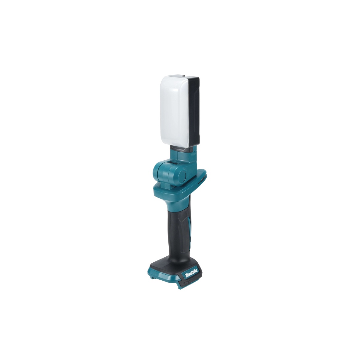 Makita DML816 18V LXT Lithium-Ion Cordless 18 L.E.D. Flashlight with angled head shown for under-cabinet, overhead, and bench lighting use in a garage or service area