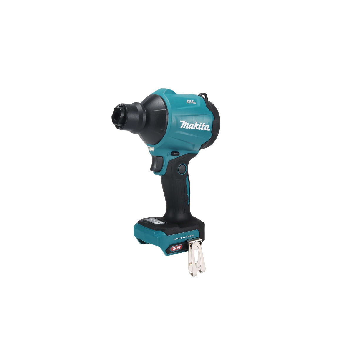 Makita GSA01Z 40V max XGT Brushless Cordless High Speed Dust Blower shown as a compact handheld cleanup tool for cabinets, benches, and service work