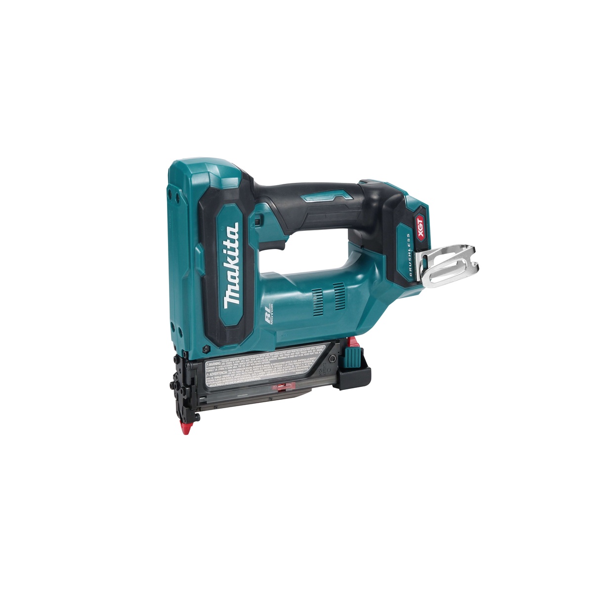 Makita GTP01Z 40V max XGT Brushless Cordless Pin Nailer, 23 Ga., Tool Only shown as a cordless pin nailer for moving between rooms, trim pieces, and punch-list work without a compressor